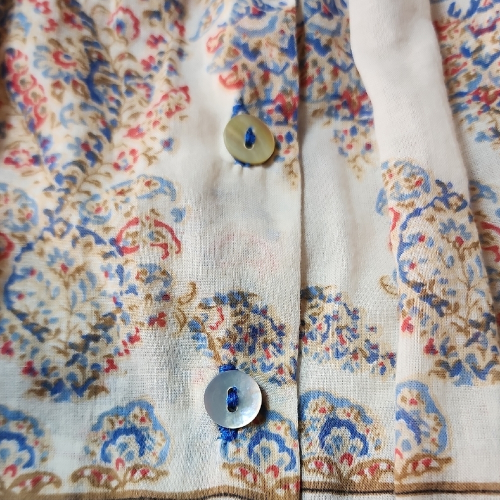 SUNDANCE | Multicolor Paisley Boho Semi-Sheer Cotton Floral Button Blouse | L - Picture 13 of 13